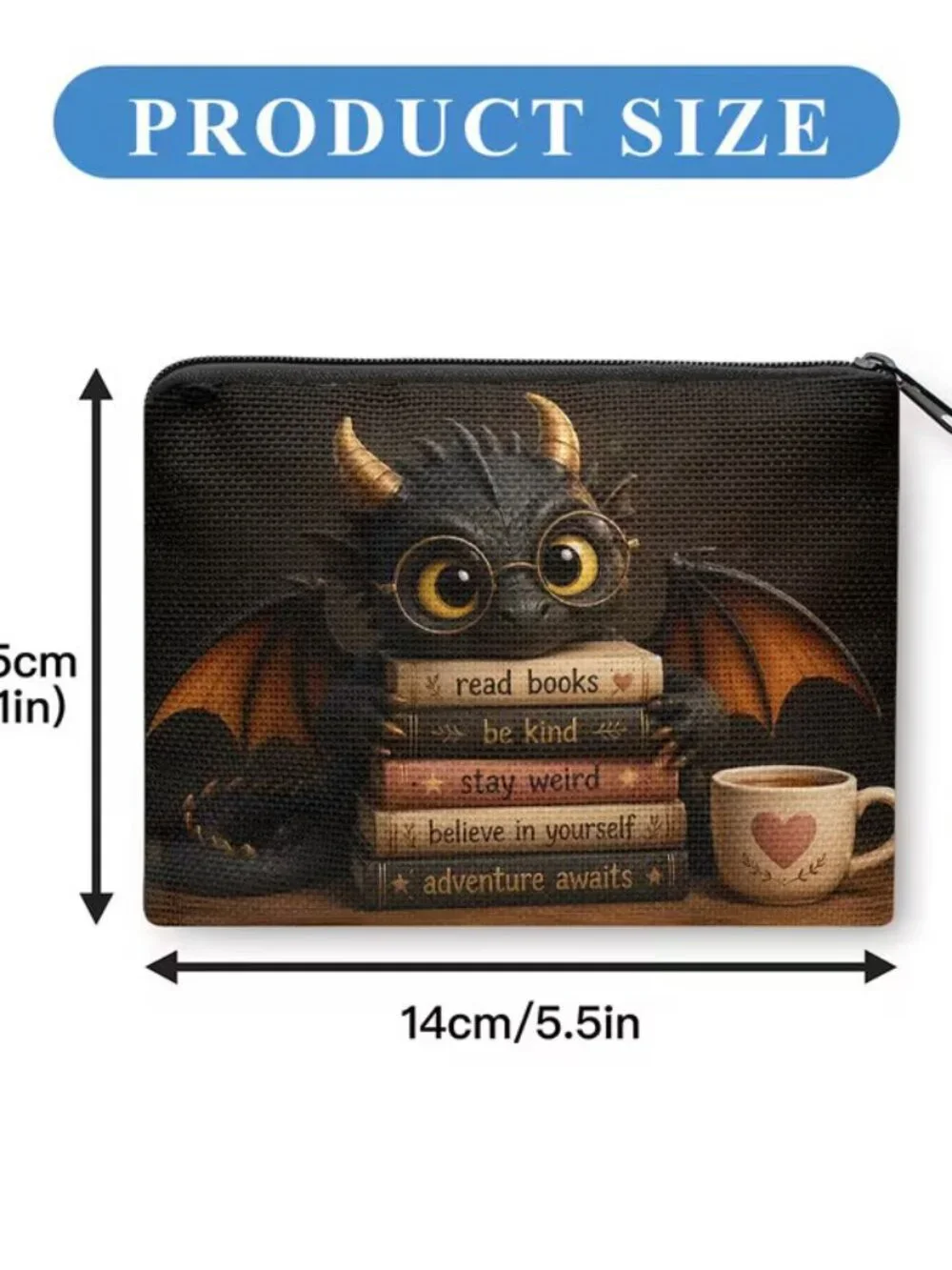 Halloween Gothic Dragon Holding Books Makeup Bag Double-Sided 4.1